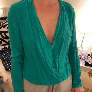 Zara turquoise V blouse